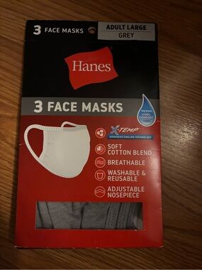 Hanes Grey 3-Pack Adult Large Cotton Blend Face Masks